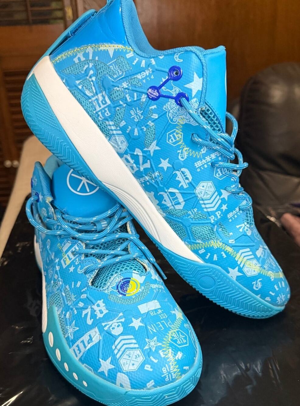 Er-Dlong Light Blue All-Over Graphic Print High Top Basketball Shoes Mens 10